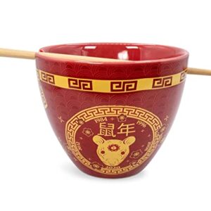 Boom Trendz Year Of The Rat Chinese Zodiac Ceramic Dinnerware Set | Includes 16-Ounce Ramen Noodle Bowl and Wooden Chopsticks Asian Food Dish For Home & Kitchen Kawaii Lunar New Gifts Red One Size