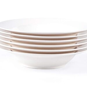 HomeVss, Bone China Rim Shape, Elegance White Pasta/Soup Plate/Bowl 12oz, Case of 6