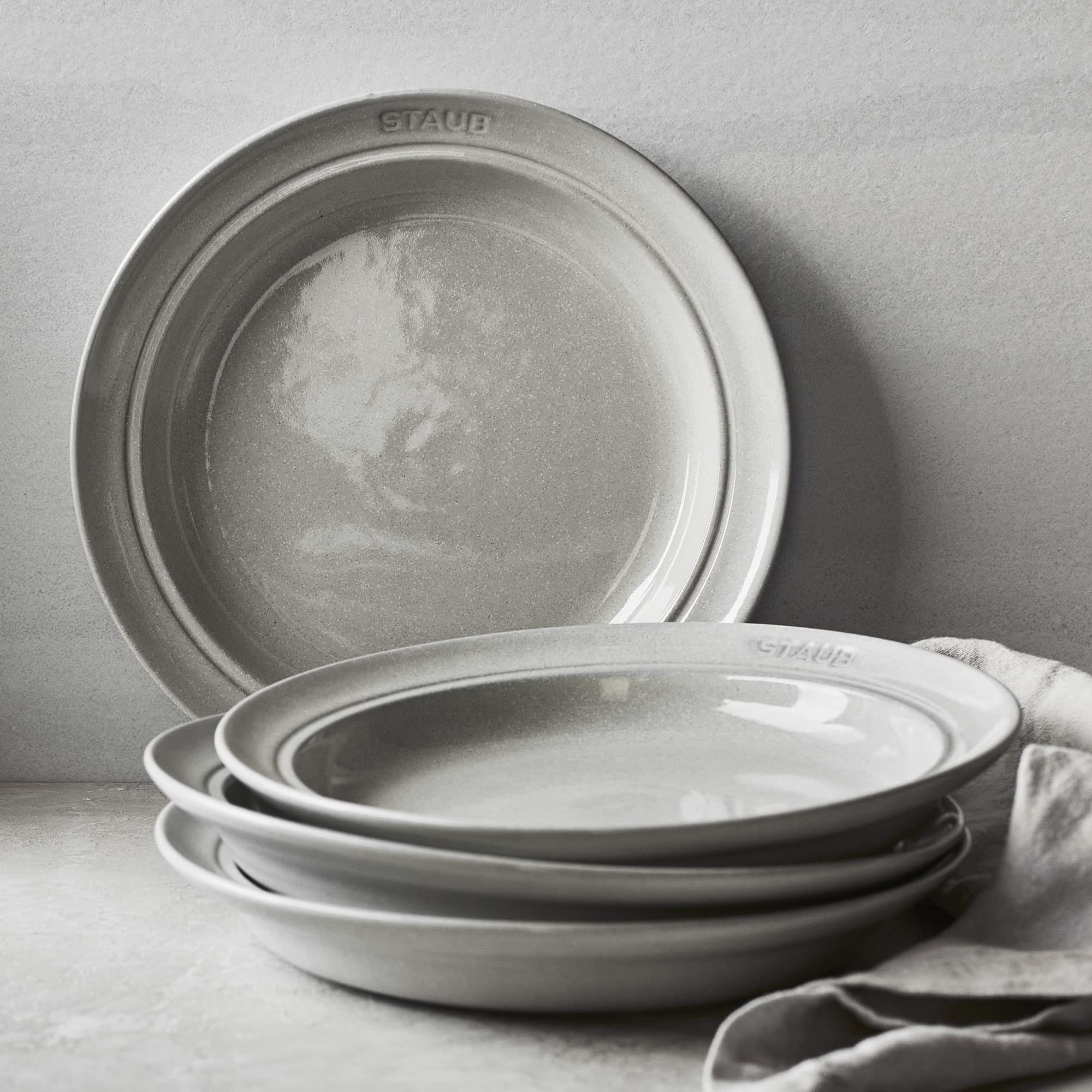 Staub Ceramic Dinnerware 4-pc 9.5-inch Soup/Pasta Bowl Set - White Truffle