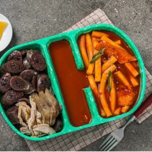 LOVENATURE Korean Tteokbokki Plate Set, Melamine Korean Traditional Snack Dinnerware,Indoor and Outdoor Party Dish, Dipping and mixing bowl. 부먹찍먹 그릇,떡볶이 분식세트