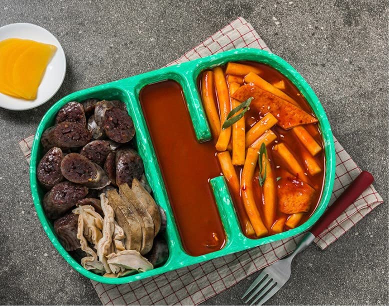 LOVENATURE Korean Tteokbokki Plate Set, Melamine Korean Traditional Snack Dinnerware,Indoor and Outdoor Party Dish, Dipping and mixing bowl. 부먹찍먹 그릇,떡볶이 분식세트