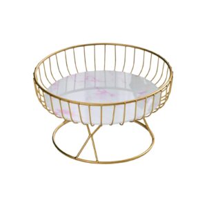 gralara metal wire fruit basket, fruit holder, modern stylish round container, sturdy fruit bowl for kitchen counter, outdoor parties, living room, white pink