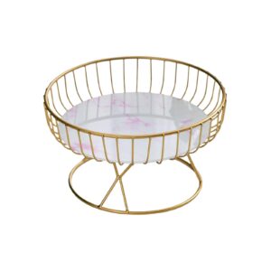 Gralara Metal Wire Fruit Basket, Fruit Holder, Modern Stylish Round Container, Sturdy Fruit Bowl for Kitchen Counter, Outdoor Parties, Living Room, White Pink