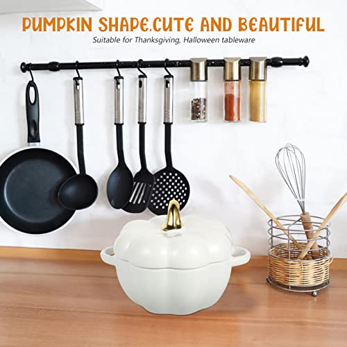 Hemoton Pumpkin Serving Bowl Ceramic Pumpkin Soup Bowl for Halloween, 450ML (15oz) Pumpkin Soup Bowl Dish, Soup Bowl with Lid (White) Ceramic Canister Ceramic Soup Bowl