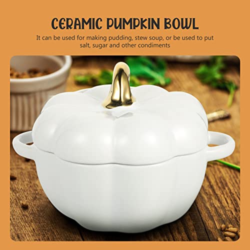Hemoton Pumpkin Serving Bowl Ceramic Pumpkin Soup Bowl for Halloween, 450ML (15oz) Pumpkin Soup Bowl Dish, Soup Bowl with Lid (White) Ceramic Canister Ceramic Soup Bowl