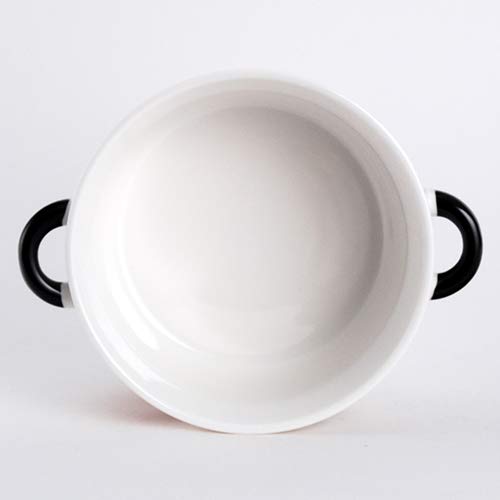 White Ceramic Bowl with Lid and Black Mini Handles, I Love Kuma Bear Design Dish for Noodles, Soup, Rice, 5 3/4 Inches