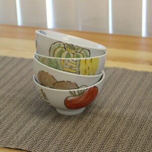 Set of 4 Porcelain Japanese Bowls W Gift Box for Ramen Noodle Udon Noodle Rice Vietnamese Soup Cereal Pho Popcorn Oatmeal (Vegetable)