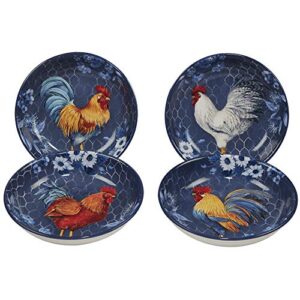 certified international indigo rooster 9" soup/cereal bowls, set of 4, multicolor
