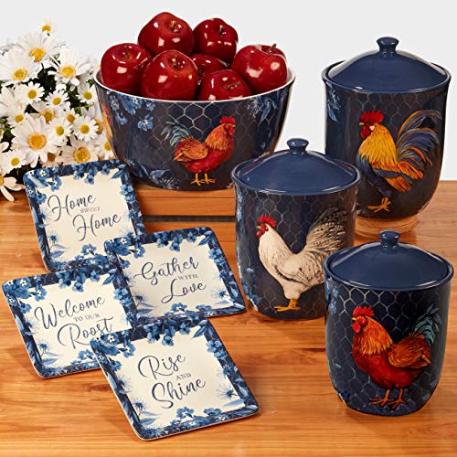 Certified International Indigo Rooster 9" Soup/Cereal Bowls, Set of 4, Multicolor