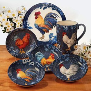 Certified International Indigo Rooster 9" Soup/Cereal Bowls, Set of 4, Multicolor