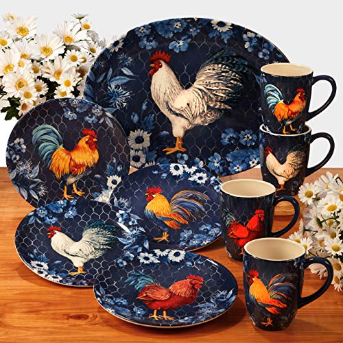 Certified International Indigo Rooster 9" Soup/Cereal Bowls, Set of 4, Multicolor