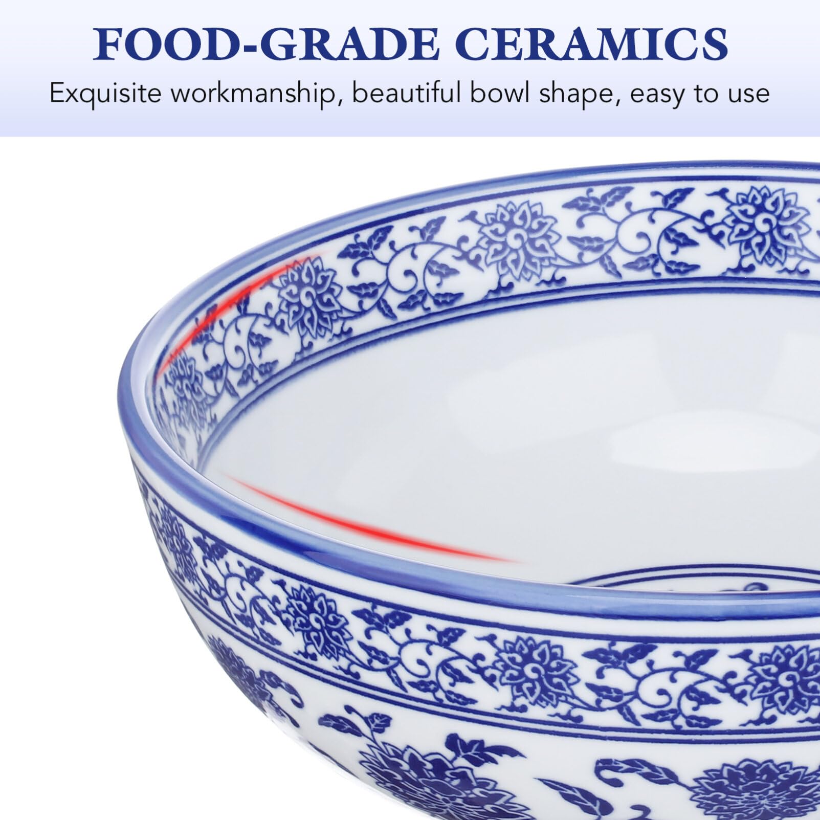 Luxshiny Ceramic Bowl Ceramic Soup Bowl Blue And White Porcelain Bowl Ceramic Ramen Bowl Snack Bowl Serving Bowl for Home Kitchen Noodle Soup Salad Pasta (7inch)