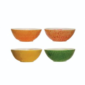 creative co-op hand-painted ceramic fruit, set of 4 bowl set, 6" l x 6" w x 2" h, multicolor