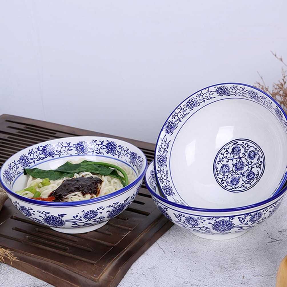 DOITOOL Blue White Porcelain Soup Bowls Chinese Jingdezhen Ramen Noodle Udon Pasta Soup Donburi Salad Fruit Bowl Food Serving Bowl 7inches