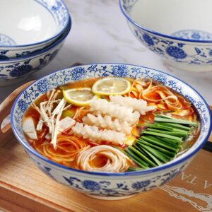 DOITOOL Blue White Porcelain Soup Bowls Chinese Jingdezhen Ramen Noodle Udon Pasta Soup Donburi Salad Fruit Bowl Food Serving Bowl 7inches