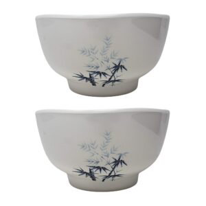 needzo white plastic bowl with blue bamboo decoration, japanese inspired bowls for rice, snacks, 4.5 inches, pack of 2