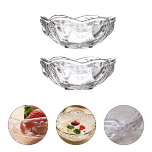 DOITOOL 2pcs Japanese Embossed Glass Bowl Glass Trifle Bowl Bar Dish Bowls Sundae Glasses Side Dishes Bowls Glass Dessert Plates Transparent Glasses Serving Dish Ice Cream Cup Snack