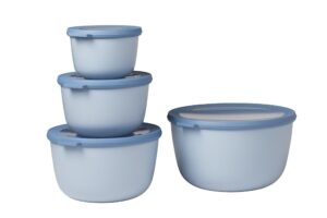 mepal, cirqula, 4 multi food storage and serving bowls with lids, food prep containers, deep, nordic blue, (500ml|17oz), (1000ml|34oz), (2000ml|68oz), (3000ml|101oz), 1 set
