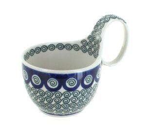 blue rose polish pottery peacock swirl soup mug