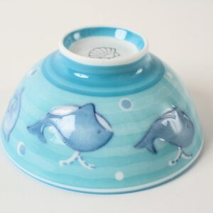 Mino ware Japanese Ceramics Kids Rice Bowl made in Japan (Japan Import) Dolphine & Whale Blue MIC014