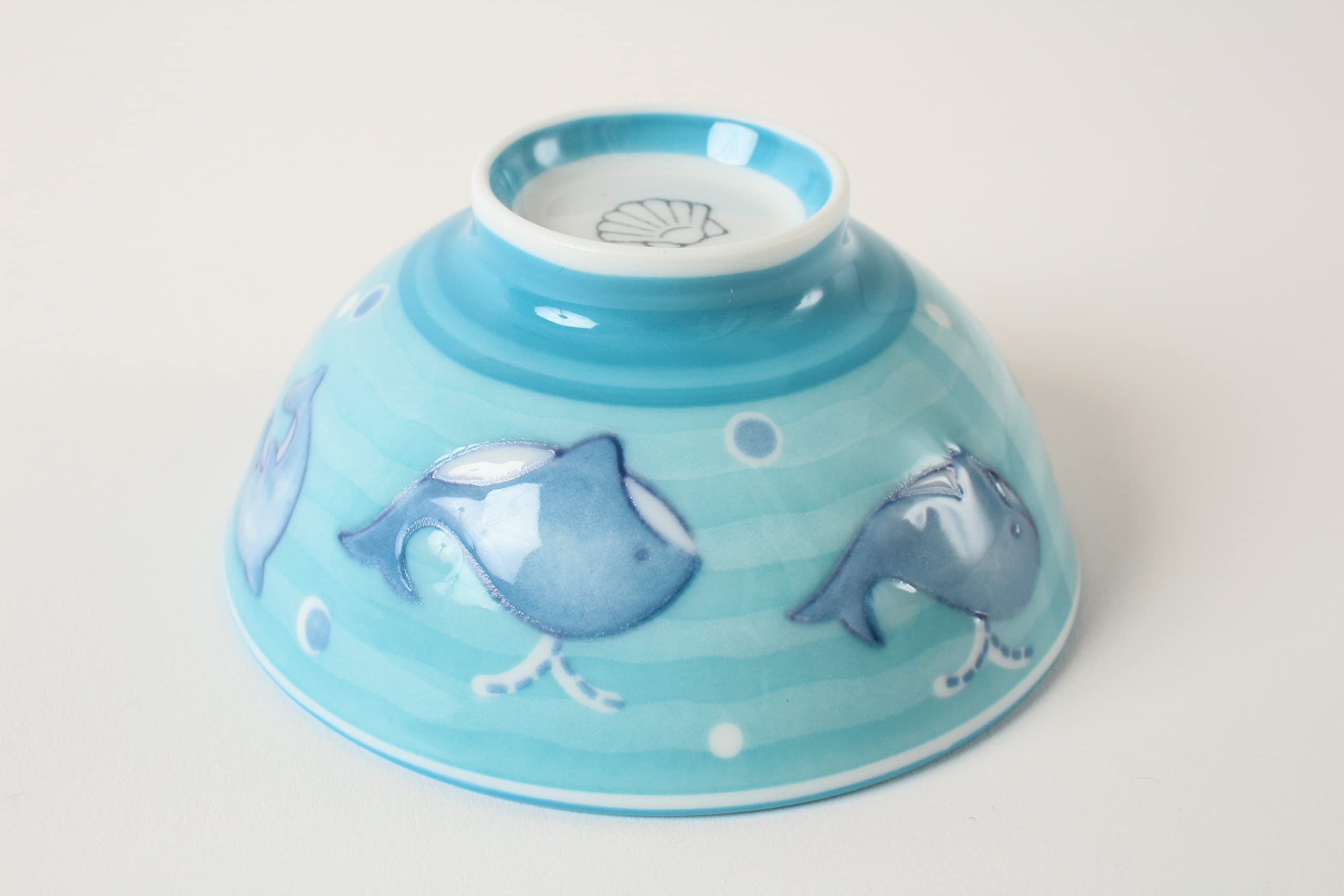 Mino ware Japanese Ceramics Kids Rice Bowl made in Japan (Japan Import) Dolphine & Whale Blue MIC014