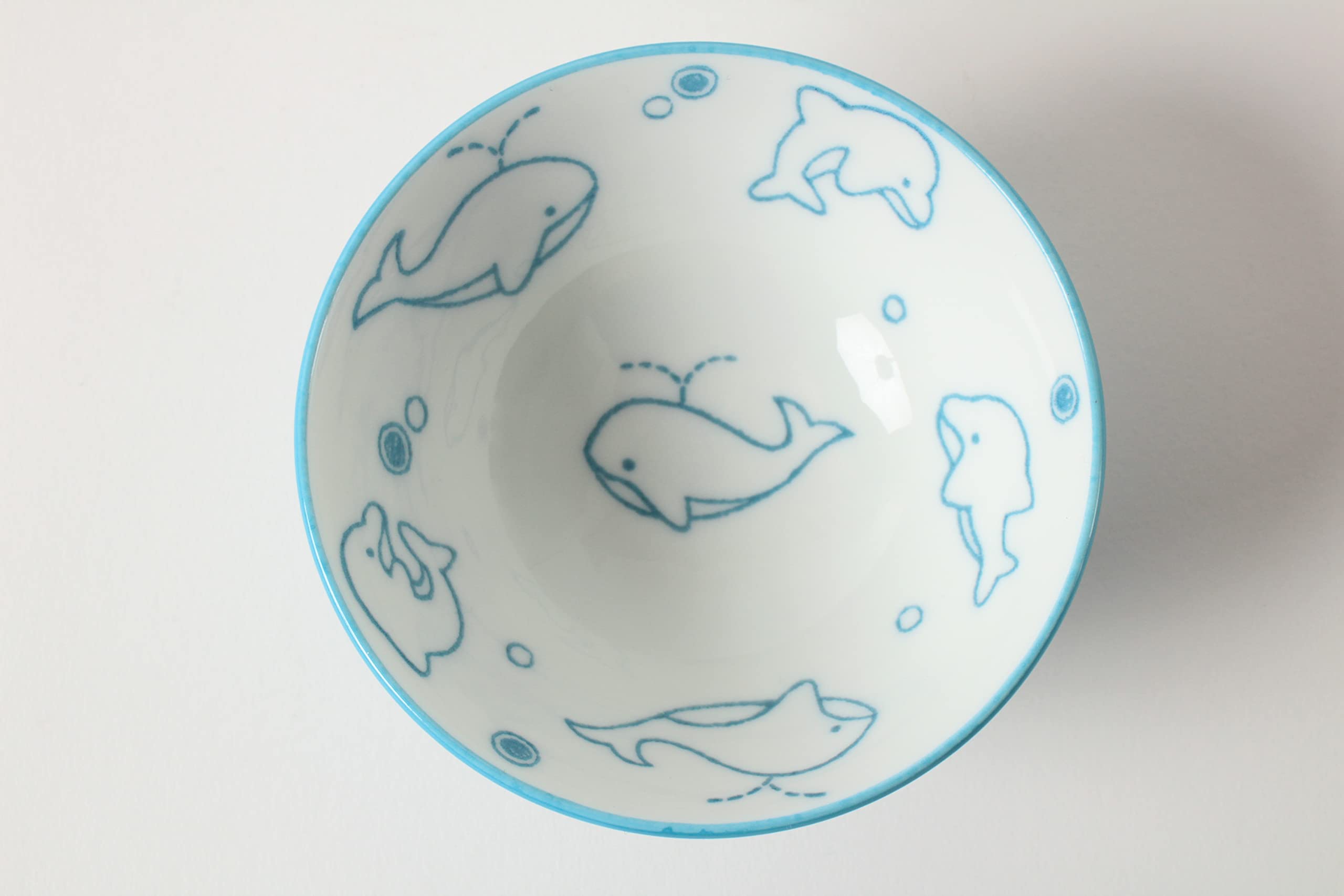 Mino ware Japanese Ceramics Kids Rice Bowl made in Japan (Japan Import) Dolphine & Whale Blue MIC014