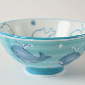 Mino ware Japanese Ceramics Kids Rice Bowl made in Japan (Japan Import) Dolphine & Whale Blue MIC014