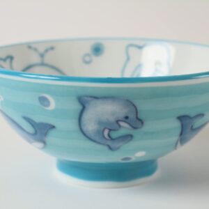 Mino ware Japanese Ceramics Kids Rice Bowl made in Japan (Japan Import) Dolphine & Whale Blue MIC014