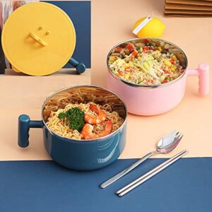 efoot 34oz Stainless Steel Bowls,Insulation Bowls with Lid and Handle Perfect for Rice,Noodles,Salad (Pink)