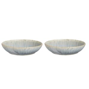 denby - halo speckle pasta bowls set of 2 - grey, neutral patterned dishwasher microwave safe crockery 1050ml - glazed ceramic stoneware tableware - chip & crack resistant