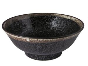 japanese 8.25" diameter ramen noodle bowl black w/brown speckled edge