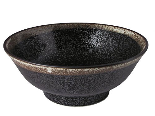 Japanese 8.25" Diameter Ramen Noodle Bowl Black w/Brown Speckled Edge