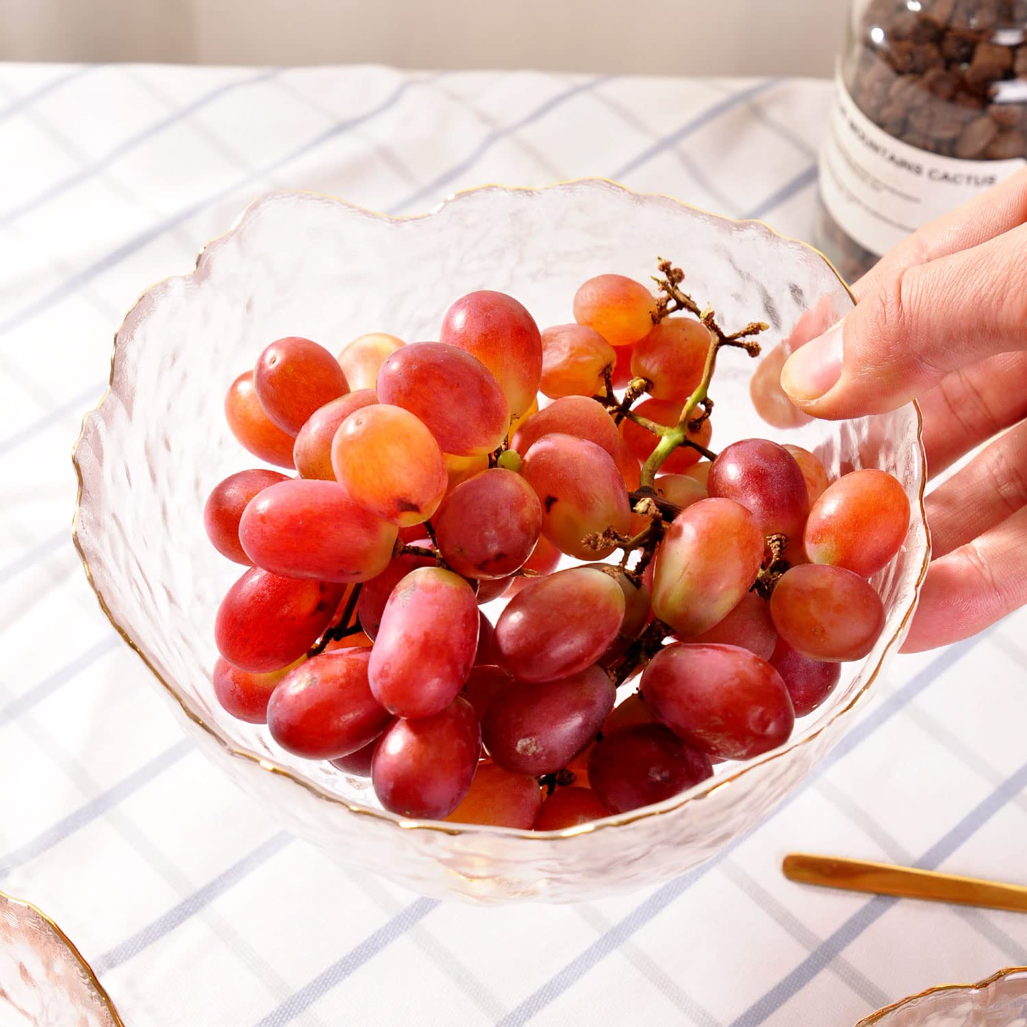 WHJY Glass Salad Bowl Set of 3, Mixing Bowls Decorative Fruit Bowl Serving Bowls for Kitchen,Clear Gold Rimmed Bowl Wide Rim Pasta Bowl