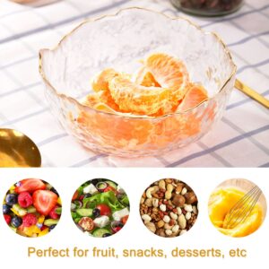 WHJY Glass Salad Bowl Set of 3, Mixing Bowls Decorative Fruit Bowl Serving Bowls for Kitchen,Clear Gold Rimmed Bowl Wide Rim Pasta Bowl