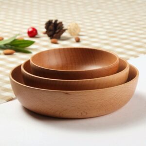 Salad Wooden Bowl, Round Household Beech Wooden Bowl Wooden Bowl for Salad Dipping Sauce Pasta Cereal(L)