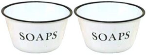 happy deals ~ enamelware soap bowls | set of 2 | white farmhouse style bathroom | 6 x 3 inch