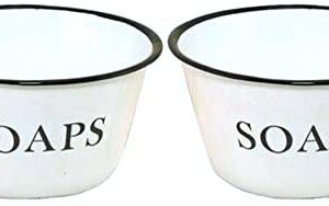 HAPPY DEALS ~ Enamelware Soap Bowls | Set of 2 | White Farmhouse Style Bathroom | 6 x 3 inch