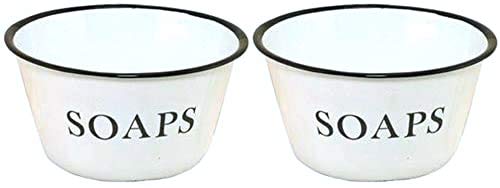 HAPPY DEALS ~ Enamelware Soap Bowls | Set of 2 | White Farmhouse Style Bathroom | 6 x 3 inch