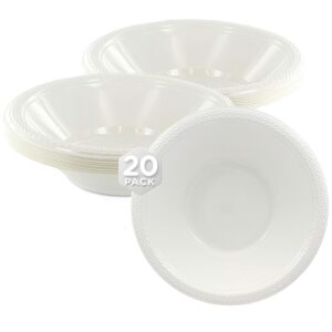 sparksettings plastic bowls disposable, white plastic cereal bowls, 12 oz small plastic bowls for serving popcorn, soup, salad, party supplies, pack of 20