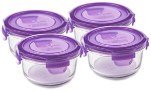 wean green lunch bowl 12 ounce / 355 milliliter leak-proof durable glass bowls - grape (set of 4)