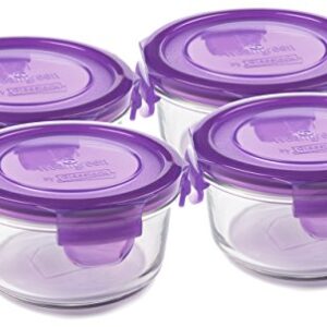 Wean Green Lunch Bowl 12 Ounce / 355 Milliliter Leak-Proof Durable Glass Bowls - Grape (Set of 4)