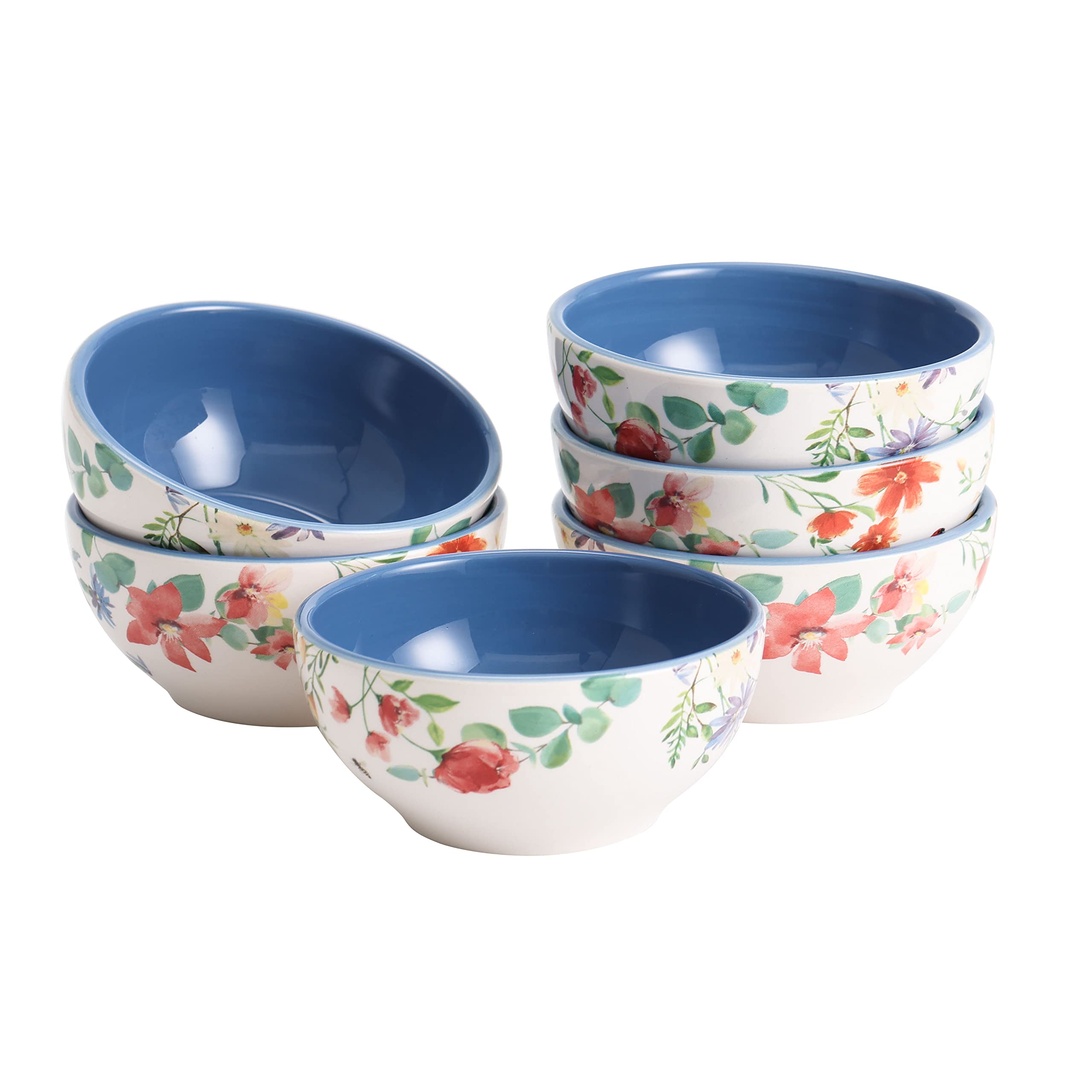 Bico Summer Provence Dessert Bowls Set of 6, Ceramic, 12oz, for Ice Cream, Salad, Cereal, Dipping Sauce, Microwave & Dishwasher Safe