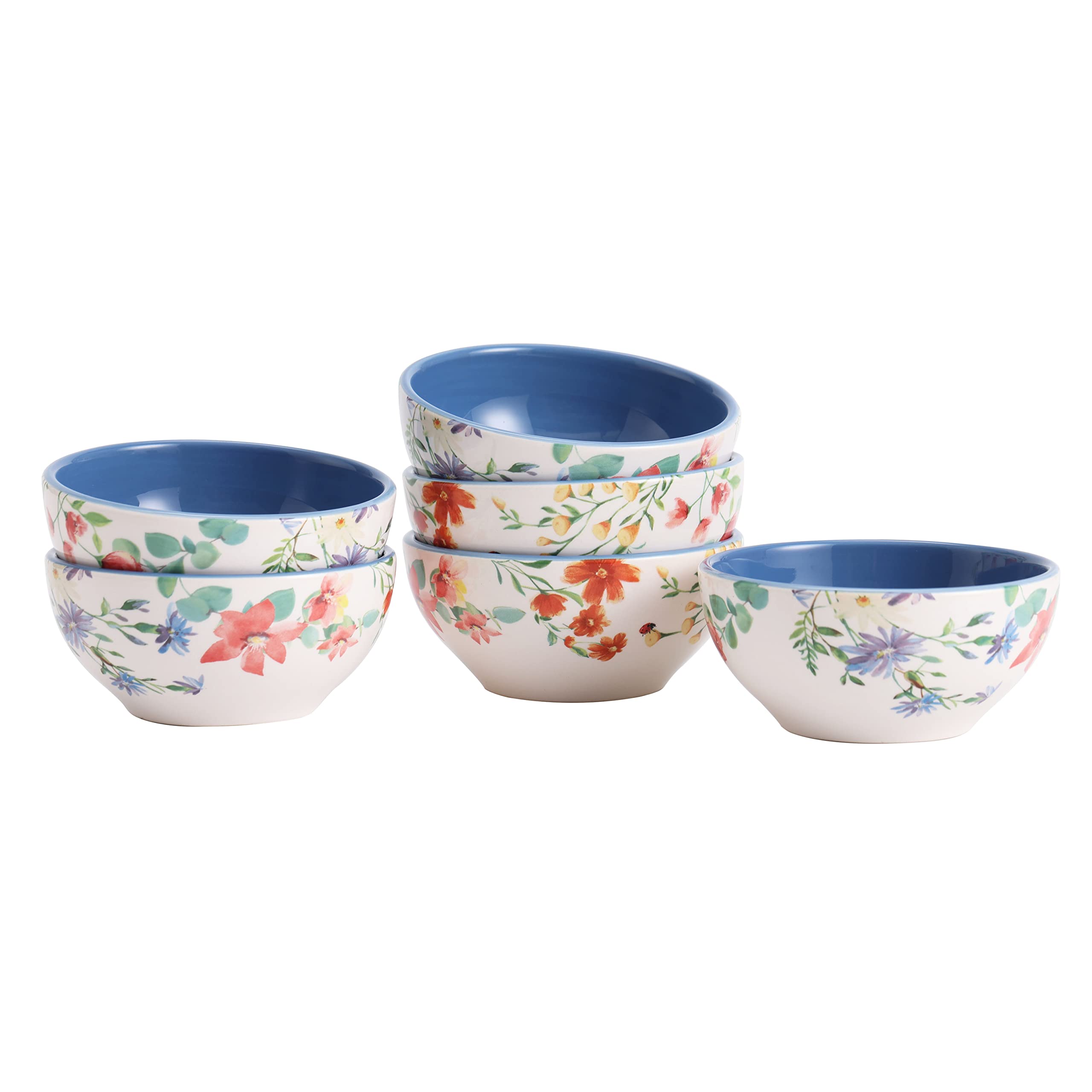 Bico Summer Provence Dessert Bowls Set of 6, Ceramic, 12oz, for Ice Cream, Salad, Cereal, Dipping Sauce, Microwave & Dishwasher Safe