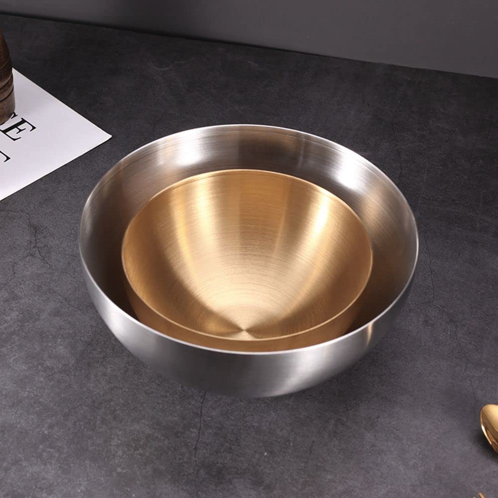 MinLia Large Capacity Stainless Steel Salad Bowls Cooking Tools Tableware Food Container Soup Rice Noodle Ramen Bowl(20cm,Gold)