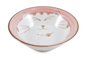 japanbargain 2480, japanese small porcelain sauce dipping bowl dessert bowl rice bowl appetizer bowl snack bowl, pink color maneki neko smiling lucky cat pattern, made in japan, 4-3/4-inch diameter