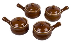 hic kitchen french onion soup crock set with lids, set of 4, brown