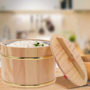 Rice Bowl Rice Bucket Wood Cooking Steamer: Wooden Steamed Cask Sushi Rice Cooling Bowl Rice Bowl Rice Cooking Tub with Lid for Home Restaurant Rice Sushi Bowl 18cm Rice Steamed Bucket