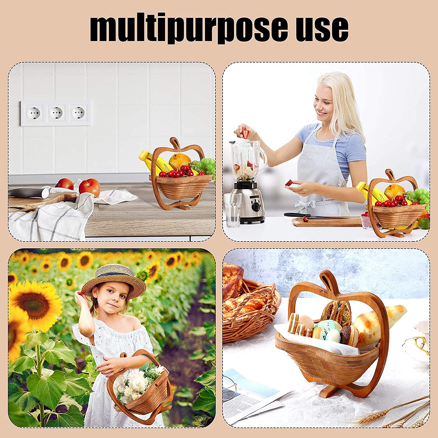 The 2-in-1 creative fruit basket can be turned into a tray for storing nuts and food fruit storage boxes. Gifts for family and friends (No fruit) (1 Piece)