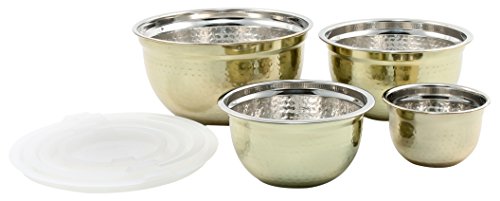 Cambridge Silversmiths Hammered Gold With Lid Bowl, 4 Piece Set