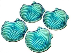 set of four japanese turquoise sea shell sauce dishes- sushi dipping bowls